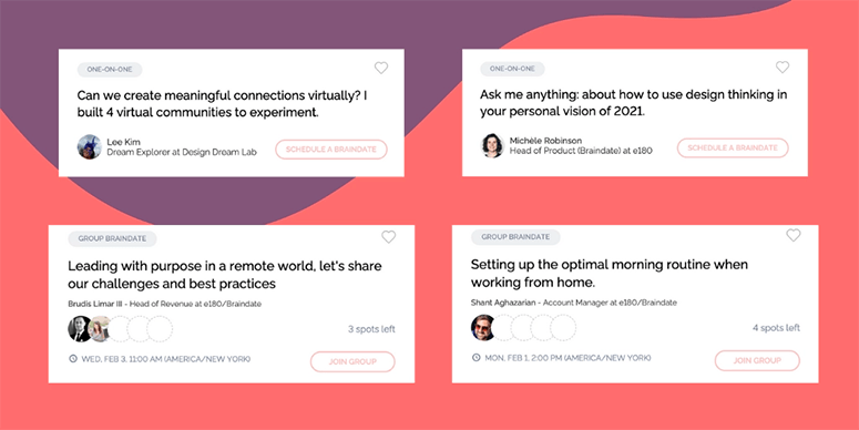 Braindate topics shared by Design Your 2021 participants