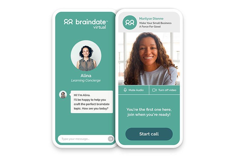 Braindate virtual event platform on a mobile phone