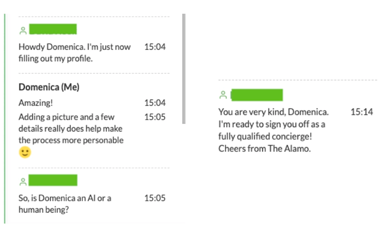 Learning concierge chat conversation with a braindate participant