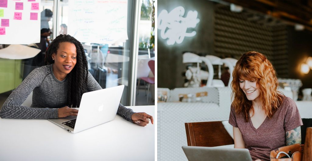 Two women engaged in a virtual conversation